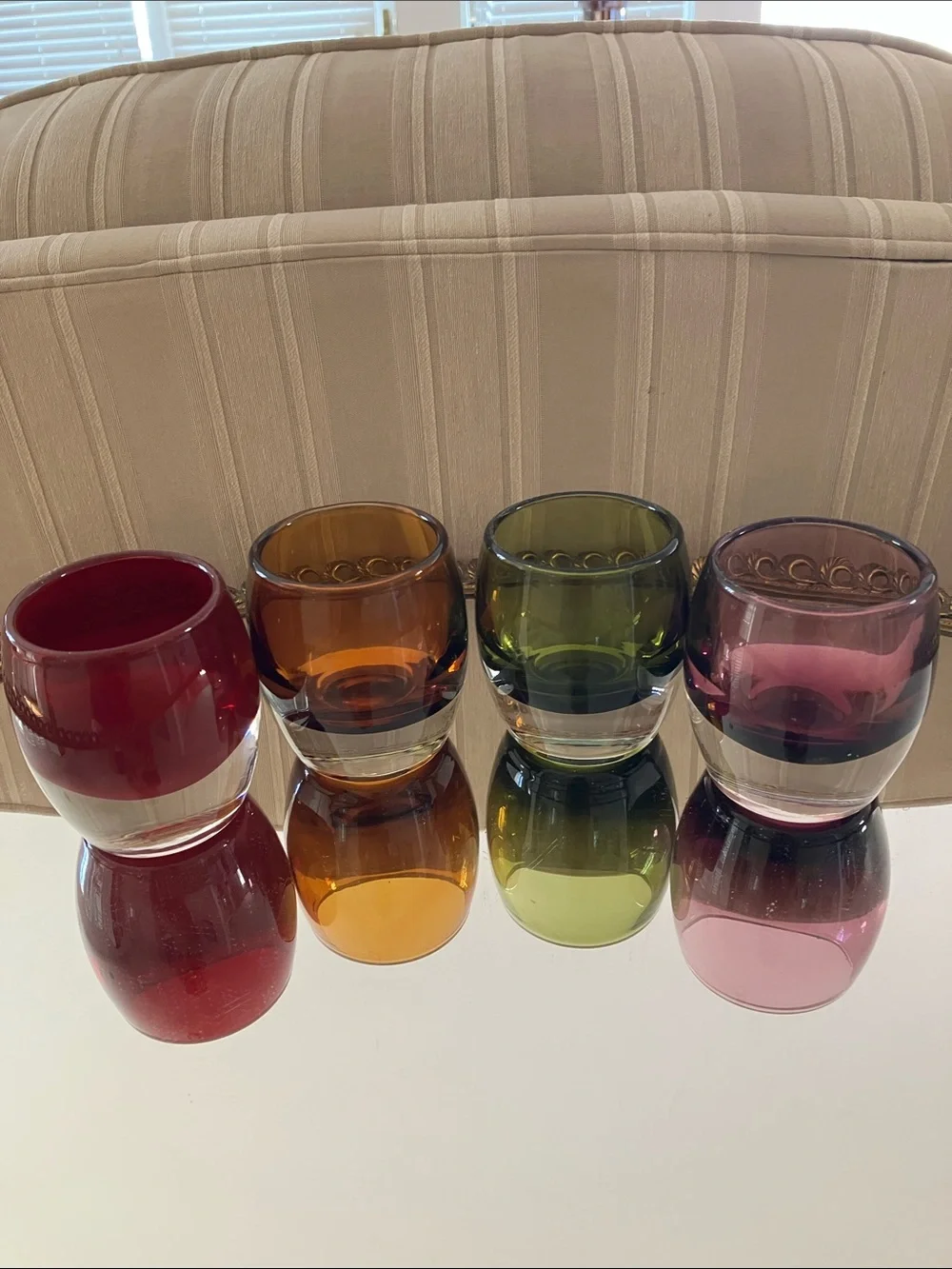 Crate & Barrel 4 Glass Voltive Candle Holders. Heavy Base, Made in Poland